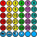 Detalle de 36 pegatinas numeradas de colores con iconos de roles para el aula escolar - Estilo de Número en Negrita Minimalista (KXJ06) / Juego de 36
