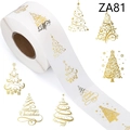Rouleau de 500 autocollants de Noël transparents avec arbres en feuille d'or fin - 1 Rouleau / 1 Pouce / 2,5 cm (ZA81)
