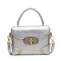 Sac bandoulière argenté à texture froissée avec ferrures dorées et sangle amovible - Argenté