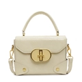 Petit sac carré ivoire en cuir verni plissé avec fermoir ovale doré et rivets élégants - Jaune