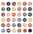 Detalle de etiquetas redondas de colores con números 1-30 y cargos para estudiantes - Estilo de Rol de Macaron Fresco (KXJ05) / Juego de 36