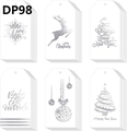 Detail of white and silver foil Christmas gift tags with various festive patterns and text - Silver Foil Style (DP98)