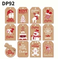 Dettagli di etichette regalo natalizie in carta kraft con motivi festivi e corda di canapa - Set di Etichette a Tema Natalizio (DP92)