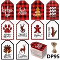 100 pcs red black buffalo plaid Christmas gift tags with reindeer and truck patterns - DP95(DP95)