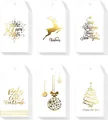Detail of 6 Christmas gift tags with gold foil snowflake, reindeer and tree designs - Gold Foil Style (DP99)