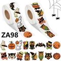 500 autocollants rétro d'Halloween avec citrouille et chat noir sur deux rouleaux - 500 Pièces (ZA98)