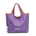 Elegante bolso tote de lona morada con ribete naranja, ideal para compras diarias. - Púrpura