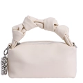 Borsa a nuvola bianco crema con manico annodato, ciondolo a sfere e pelle litchi - Con Ciondolo / Bianco