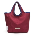 Bolso tote minimalista de nailon burdeos con ribete azul marino y gran capacidad - Burdeos
