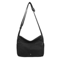 Bolso bandolera minimalista de lona negra con bolsillos con cremallera y correa ajustable - Negro
