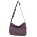 Deep purple washed canvas messenger bag with adjustable strap and front zipper pocket - Purple