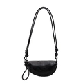 Black crescent shoulder bag featuring soft pleated leather and unique knotted rope strap - Black