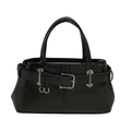 Glänzende schwarze Biker-Schultertasche mit silberner Schnalle aus Lackleder-Imitat - Schwarz