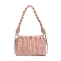 Borsa a tracolla plissettata rosa con manico in pelle intrecciata e catena d'argento - Rosa