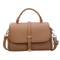 Borsa a tracolla marrone in pelle litchi con dettagli in argento metallico - Marrone