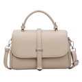 Borsa a mano beige in pelle martellata con dettagli argentati e tracolla regolabile chic - Cachi