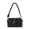 Elegante borsa a tracolla nera plissettata con cinturino in pelle intrecciata e catena - Nero