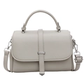 Beige faux leather shoulder bag with lychee texture and silver metal buckle closure - Gray