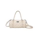 Borsa a cilindro trapuntata beige con chiusura rotante argentata e doppia maniglia - Bianco Sporco