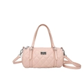 Borsa a cilindro rosa trapuntata con chiusura a scatto in argento e tracolla lunga - Rosa
