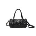 Sac cylindrique noir en cuir verni matelassé avec fermoir argenté et doubles poignées - Noir