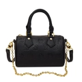 Borsa Boston nera goffrata con motivo cartone animato e tracolla a catena oro - Nero
