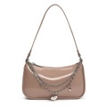 Pink glossy faux leather underarm bag with silver chain and heart charm detail - Pink