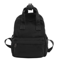 Versatile black canvas backpack for women with dual top handles and front zipper pocket - Black