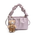 Lavender pleated faux leather shoulder bag with a cute bear charm for daily commute - Purple
