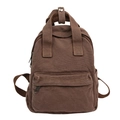 Deep brown canvas mini backpack featuring a retro casual style with front zipper pocket - Brown