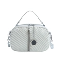 Borsa a tracolla bianca con trama intrecciata, frange argentate e catena in metallo - Bianco