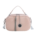 Grande borsa a tracolla rosa con trama intrecciata, catena metallica e nappe - Rosa