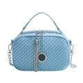 Borsa a tracolla intrecciata azzurra con ciondolo a frange e catena metallica - Blu