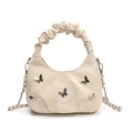 Bolso crema elegante con mariposas plateadas y asa rizada de moda para mujer - Blanco Roto