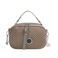 Sac bandoulière matelassé kaki avec pompon à franges et chaîne argentée chic - Kaki