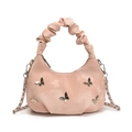 Bolso hobo rosa con detalles de mariposas plateadas y asa plisada de moda - Rosa