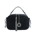 Sac bandoulière noir matelassé pour femme avec bandoulière chaîne et pompon décoratif - Noir