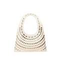 Cream hobo bag with silver metallic studs in a punk rock and Y2K aesthetic - Off White