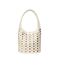 Chic cream patent leather hobo bag with silver metallic studs and curved top handle - One Size / Off White