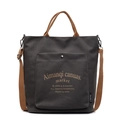 Bolso tote minimalista de lona gris oscuro con asas marrones y logo vintage - Marrón Oscuro