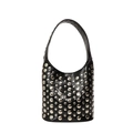 Black leather underarm bag with silver stud rivets in a punk style and half-moon shape - One Size / Black
