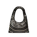Minimalist black glossy leather handbag with silver studs and trapezoid shape - Black