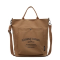 Bolso tote de lona marrón minimalista con correa ajustable y estampado de letras - Caramelo