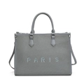 Borsa tote grigia intrecciata con ricamo Paris e dettagli in metallo argento - Grande / Blu
