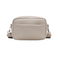Beige pebble leather crossbody bag with geometric pattern wide strap and silver hardware - Khaki