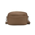 Brown lychee pattern leather crossbody bag with metal zipper and adjustable strap - Brown