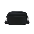 Minimalist black lychee texture crossbody bag with adjustable wide fabric strap - Black