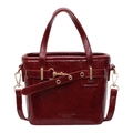 Bolso de mano retro granate con textura arrugada brillante y hebilla dorada - Rojo Ankara
