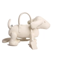 Creamy white dachshund-shaped leather handbag with detachable strap and zipper closure - White