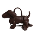 Creative dark brown dachshund-shaped leather handbag with adjustable shoulder strap - Brown
